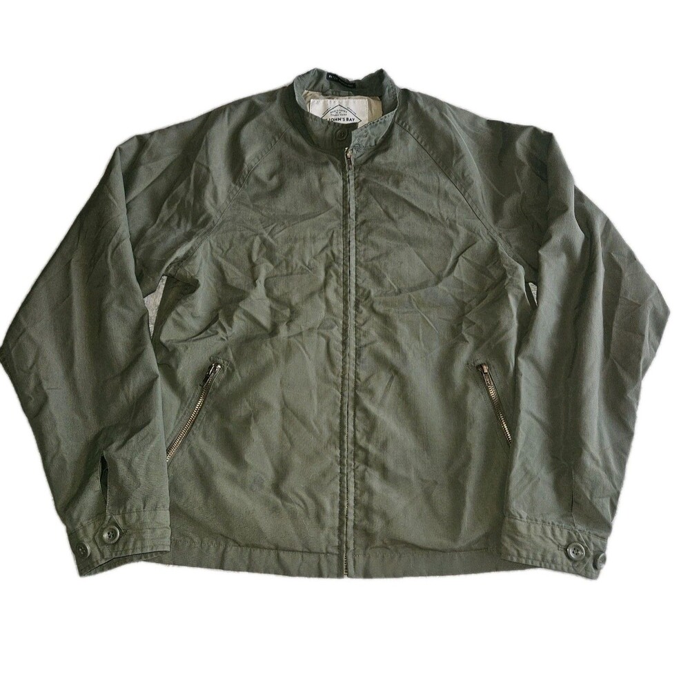 St Johns Bay Jacket Mens Army Green S Full Zip Water Repellant Unisex Outdoor